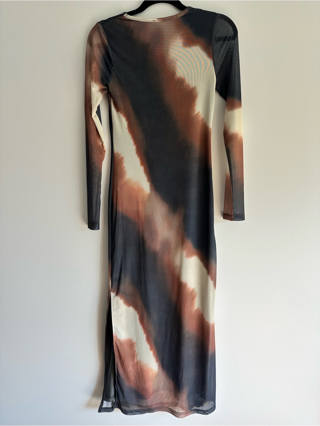 Amaya Midi Dress Mara Long Sleeve Tie-Dye Bodycon - Gray & Brown — image 5 of 6
